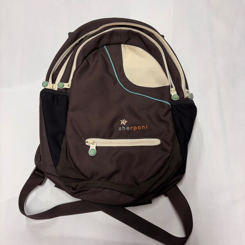 Sherpani Brown Cream Teal Multi Compartment Everyday Backpack Bag